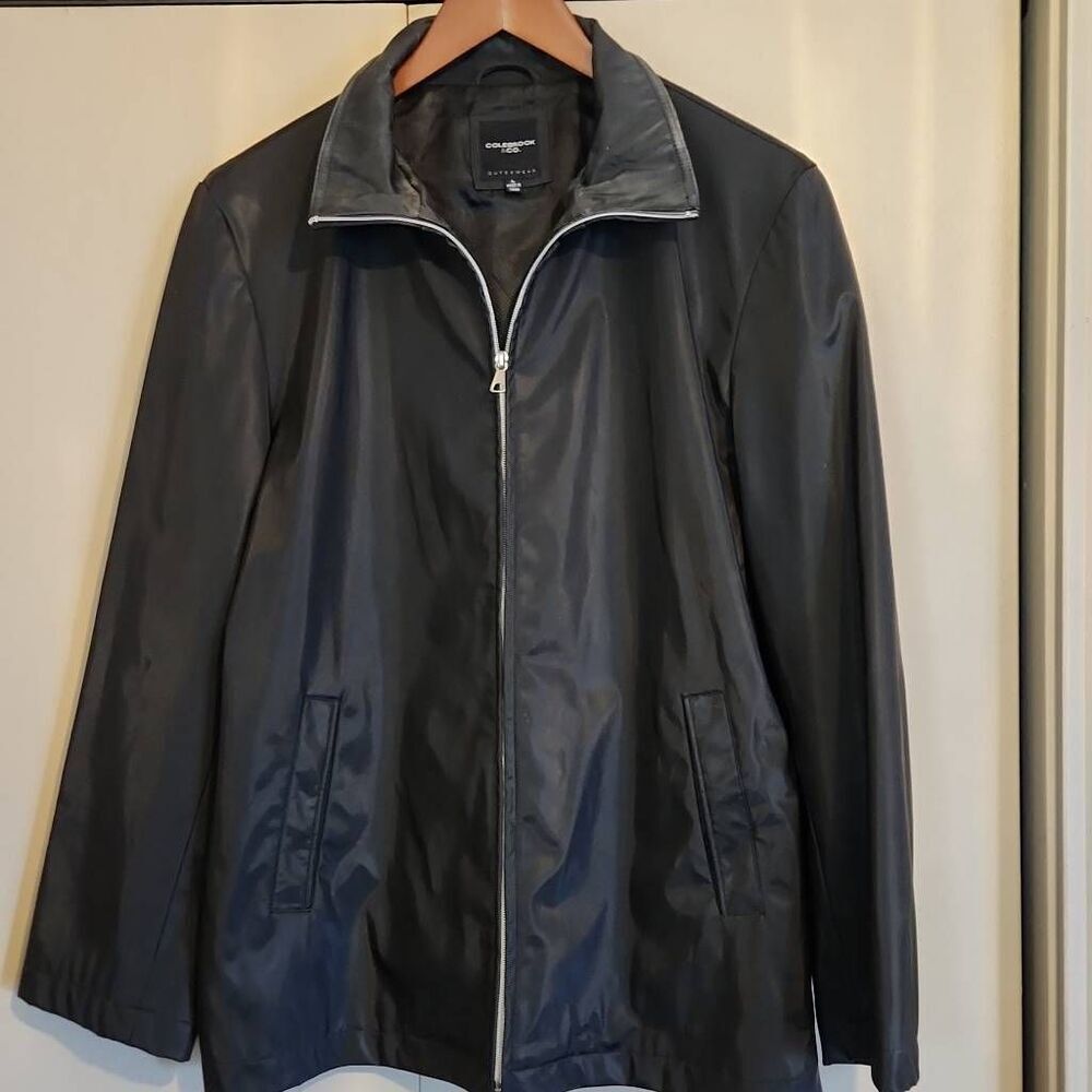 O13 Colebrook & Co Outerwear shiney black polyvinyl rain zip-up jacket